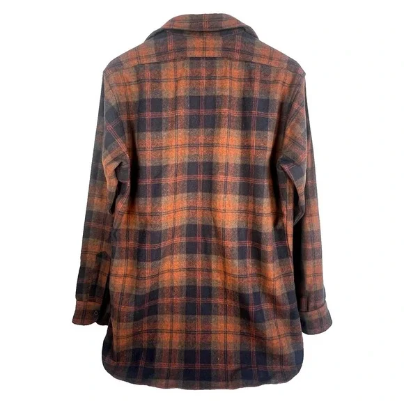 vtg 60s 70s Pendleton Plaid Wool Loop Collar Fireside Board Shirt M Blue/Orange